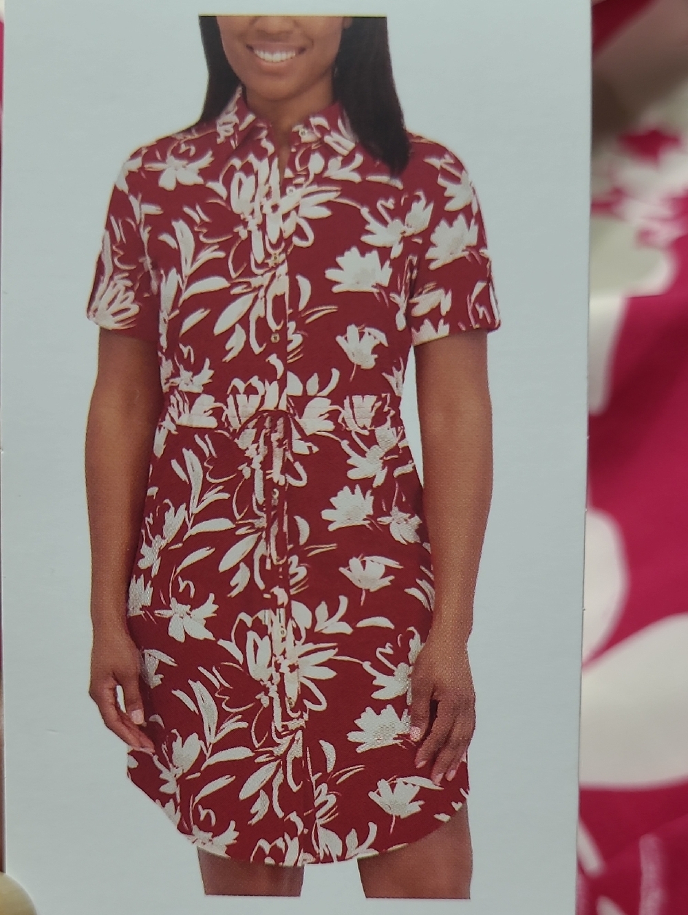 Halston Hot Pink Off White Floral Shirt Dress